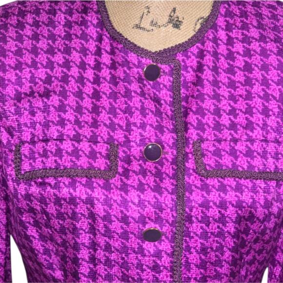 Adrianna Papell Elegant Purple Houndstooth 100% Silk Vintage Skirt Suit 10 P PET - Picture 9 of 12